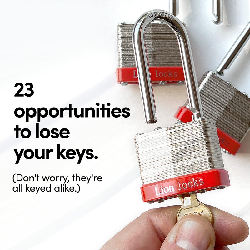 Lion Locks 12 Keyed Alike Padlocks with 2" Long Shackle, 24 Keys - Padlocks for Outdoor Use, Locks with Keys, Hardened Steel Case, Pick Resistant Brass Pin Cylinder for Hasp Latch, Locker, Gate - Image 3